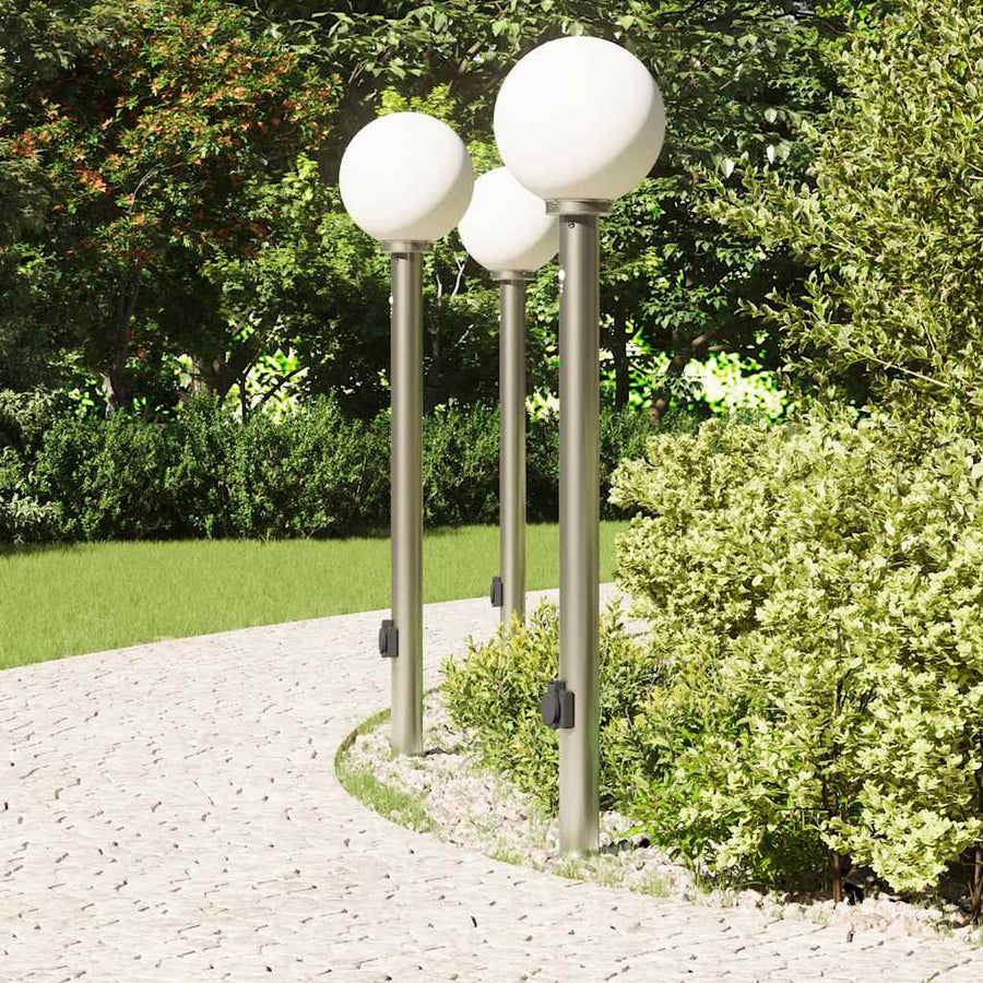 Bolderverlichting met sensor en stopcontact 3 stuks 120 cm roestvrij staal IP44