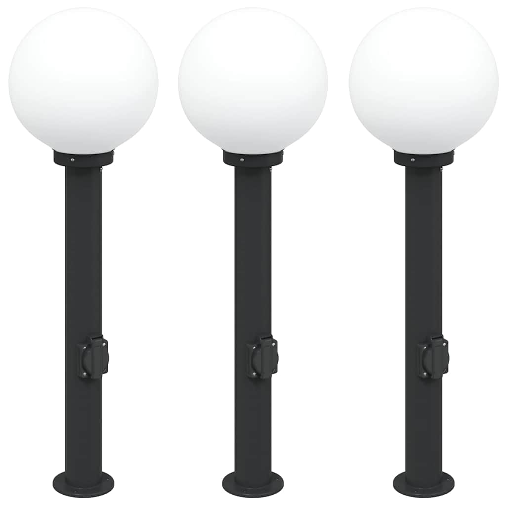 Bolderverlichting met stopcontact 3 stuks 80 cm Zwart IP44
