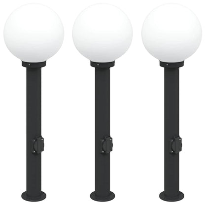 Bolderverlichting met stopcontact 3 stuks 80 cm Zwart IP44