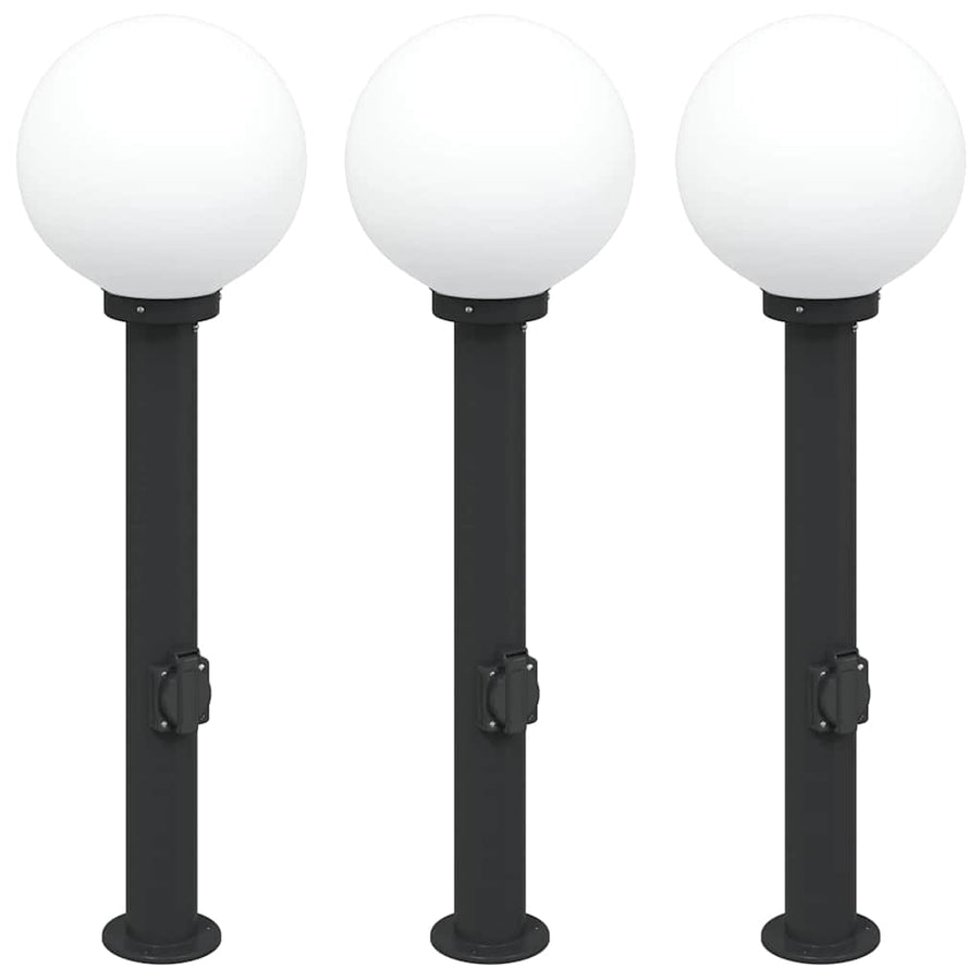 Bolderverlichting met stopcontact 3 stuks 80 cm Zwart IP44