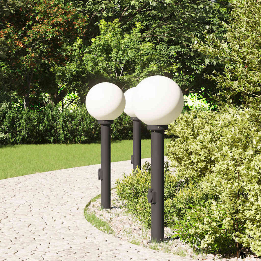 Bolderverlichting met stopcontact 3 stuks 80 cm Zwart IP44