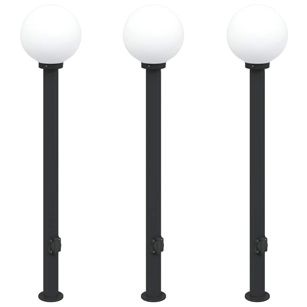 Bolderverlichting met stopcontact 3 stuks 120 cm Zwart IP44