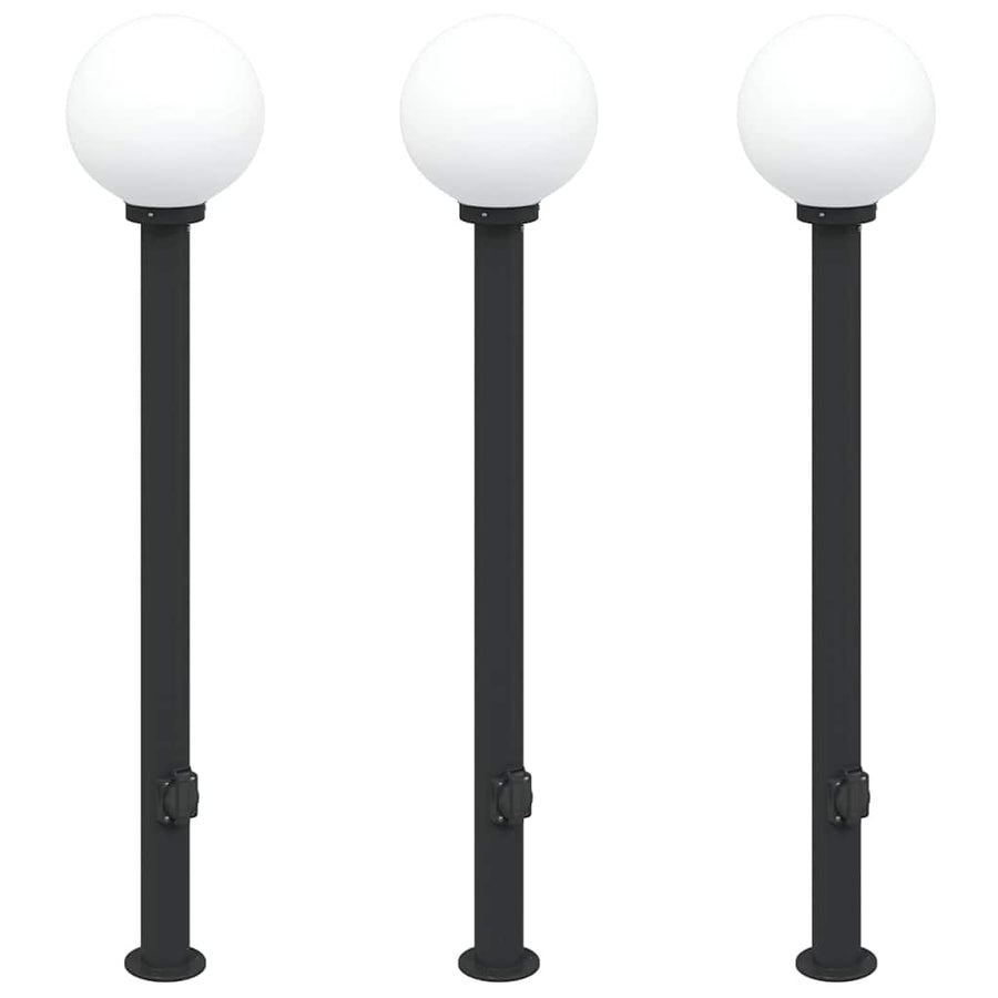 Bolderverlichting met stopcontact 3 stuks 120 cm Zwart IP44