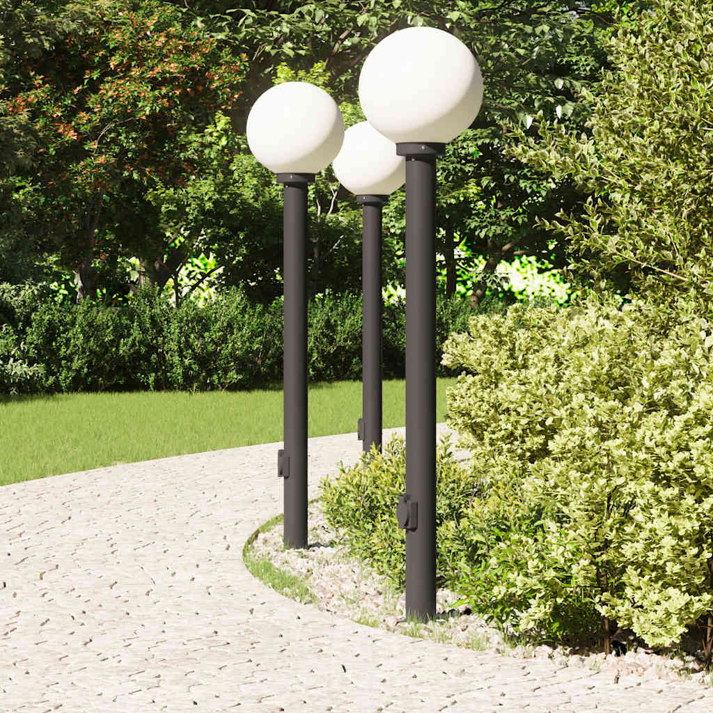 Bolderverlichting met stopcontact 3 stuks 120 cm Zwart IP44