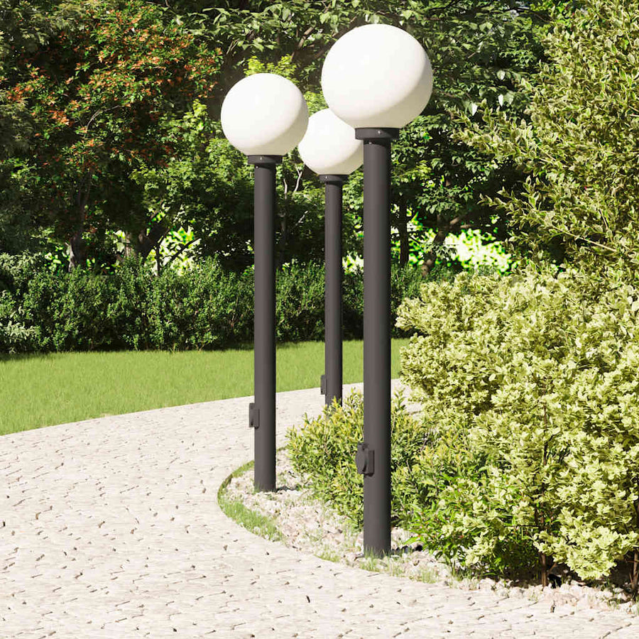 Bolderverlichting met stopcontact 3 stuks 120 cm Zwart IP44