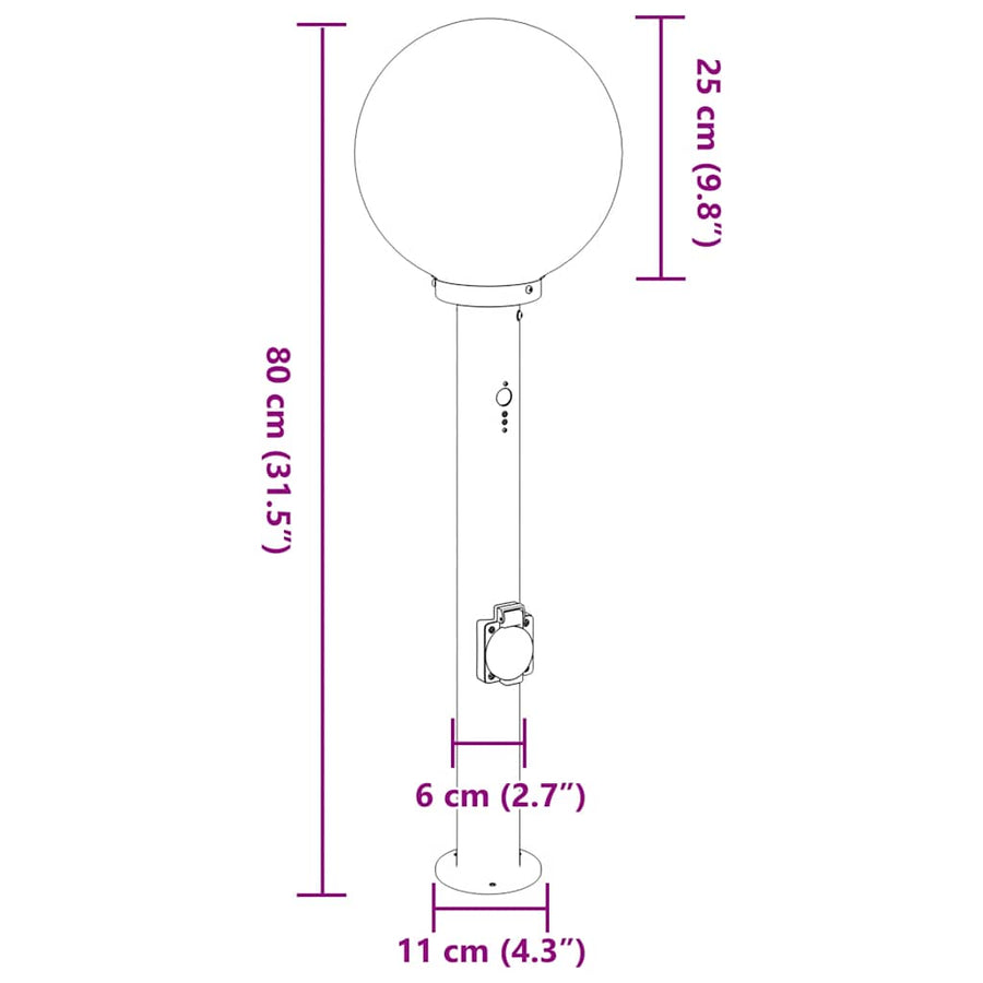 Bolderarmatuur met sensor en stopcontact 80 cm zwart IP44