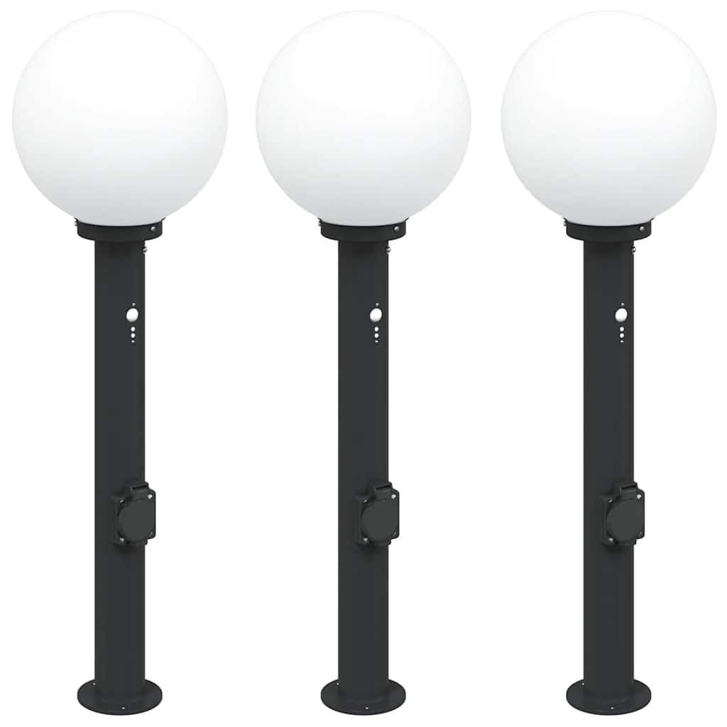 Bolderverlichting met sensor en stopcontact 3 stuks 80 cm zwart IP44