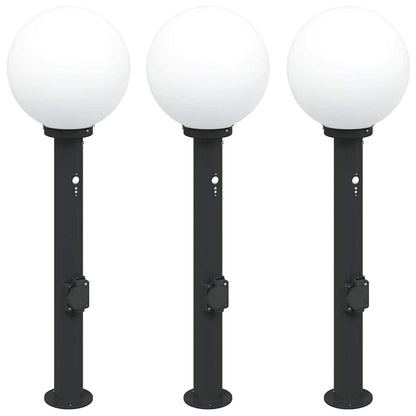 Bolderverlichting met sensor en stopcontact 3 stuks 80 cm zwart IP44