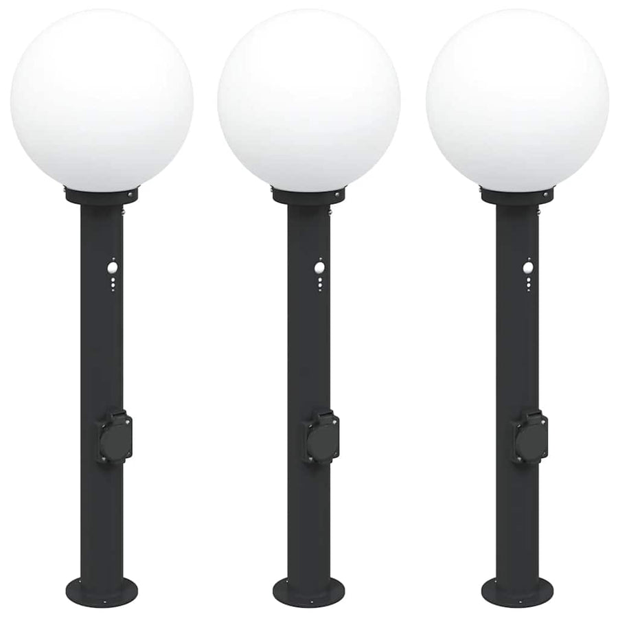 Bolderverlichting met sensor en stopcontact 3 stuks 80 cm zwart IP44