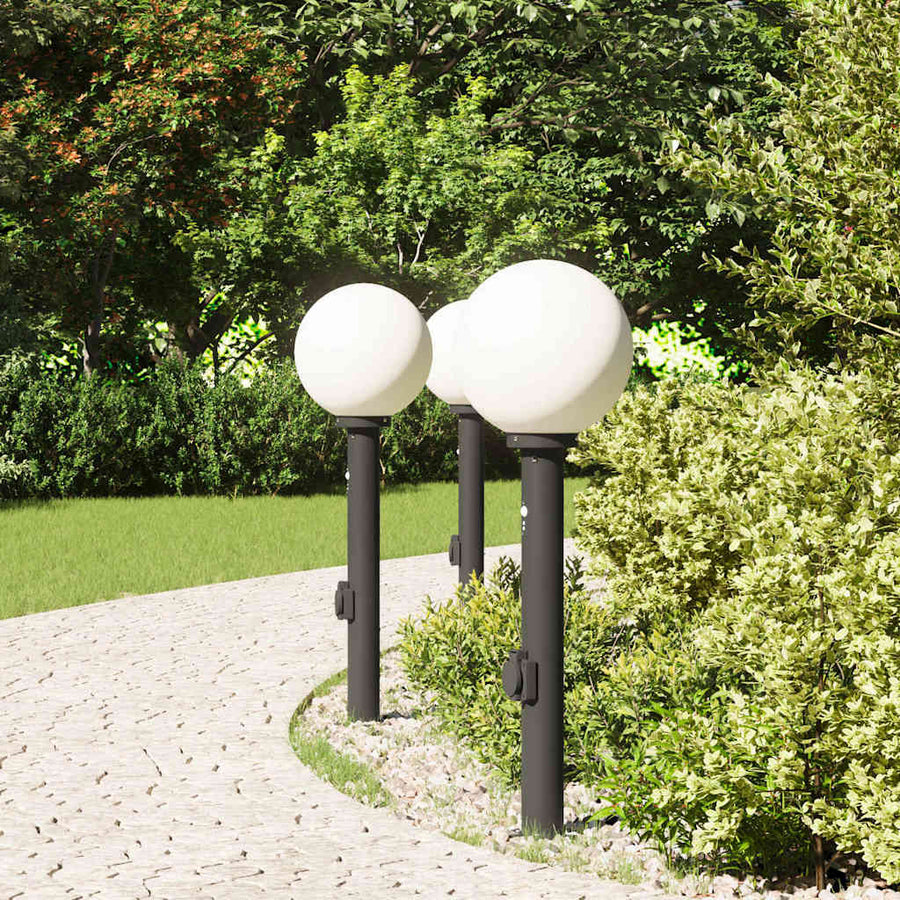 Bolderverlichting met sensor en stopcontact 3 stuks 80 cm zwart IP44