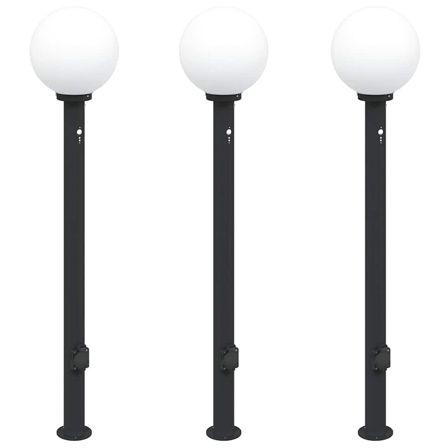 Bolderverlichting met sensor en stopcontact 3 stuks 120 cm zwart IP44