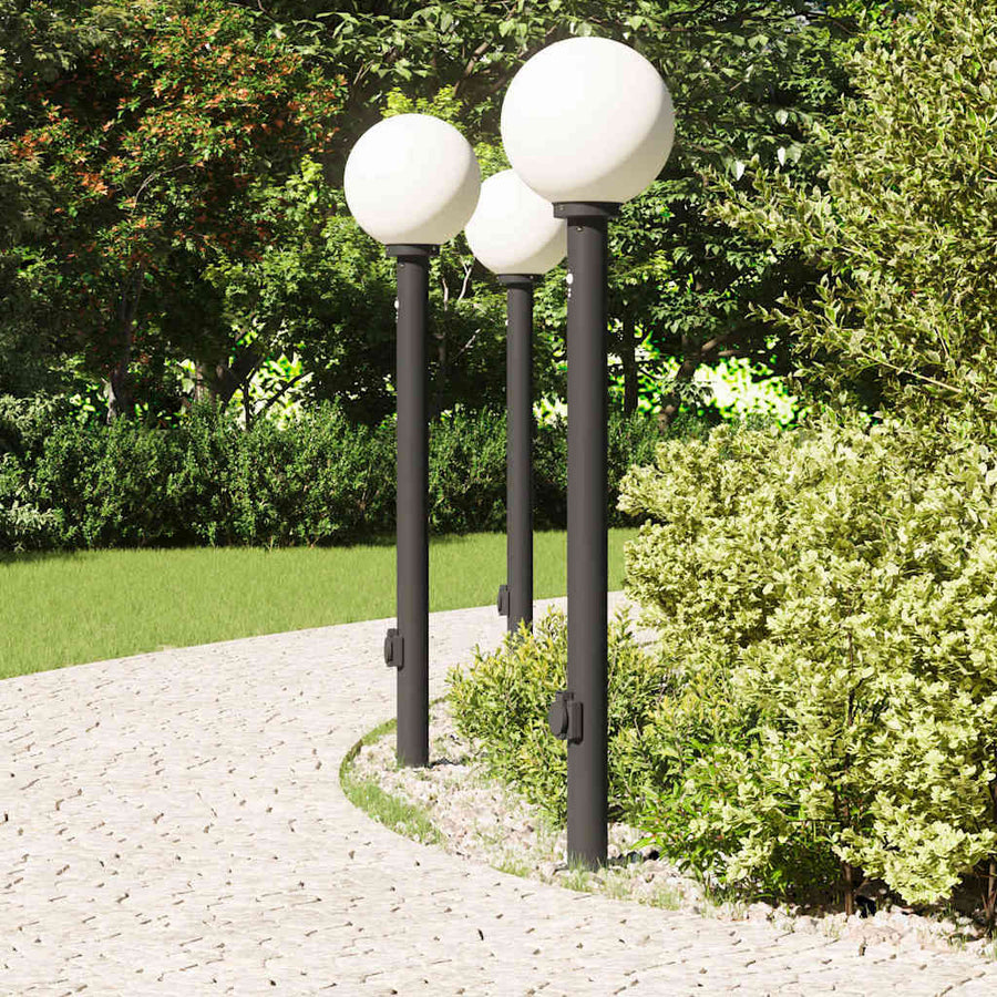 Bolderverlichting met sensor en stopcontact 3 stuks 120 cm zwart IP44