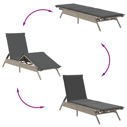 Ligstoelen 2 st met kussen poly rattan lichtgrijs