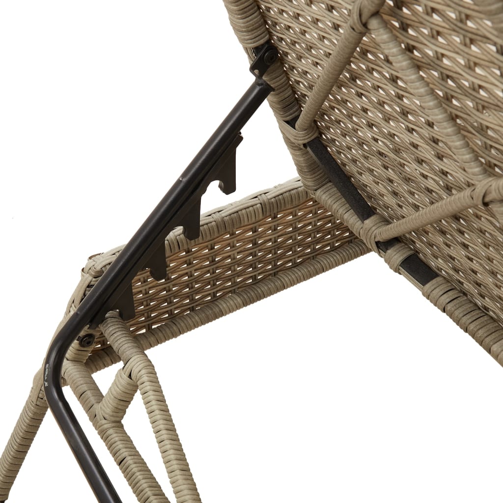 Ligstoelen 2 st met kussen poly rattan lichtgrijs