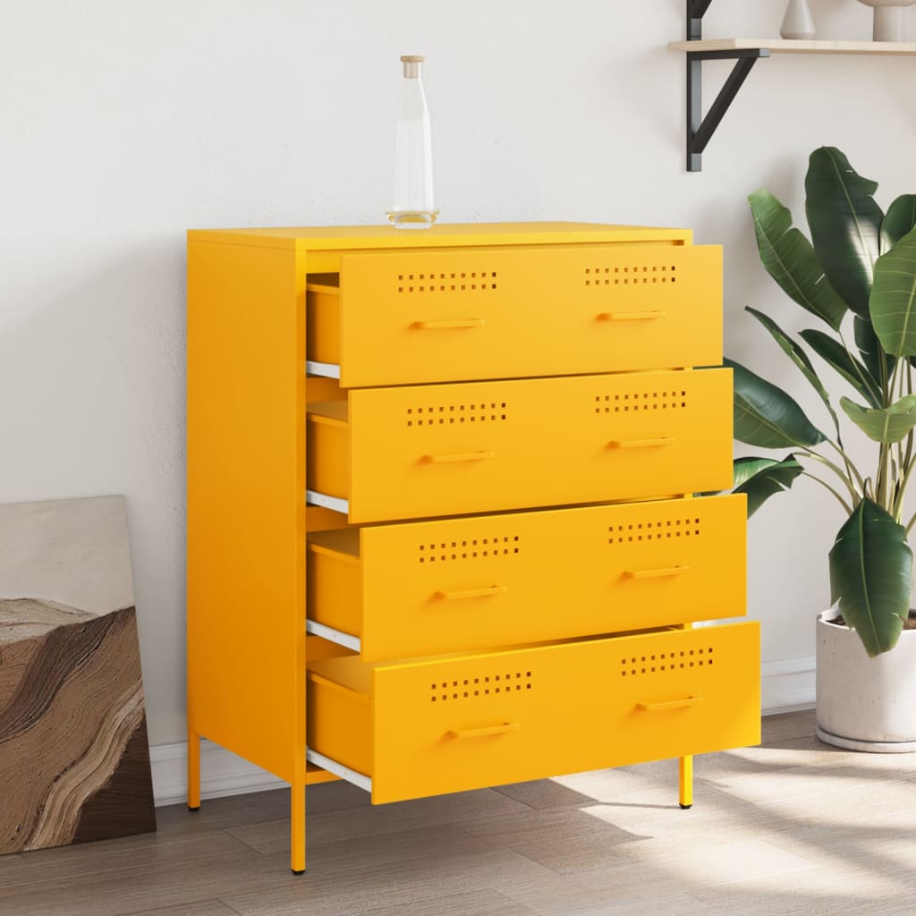Dressoir 68x39x89 cm staal mosterdgeel