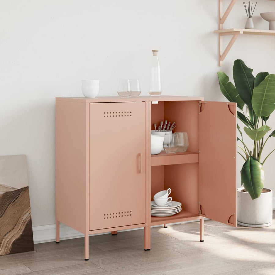 Dressoirs 2 st 36x39x79 cm koudgewalst staal roze