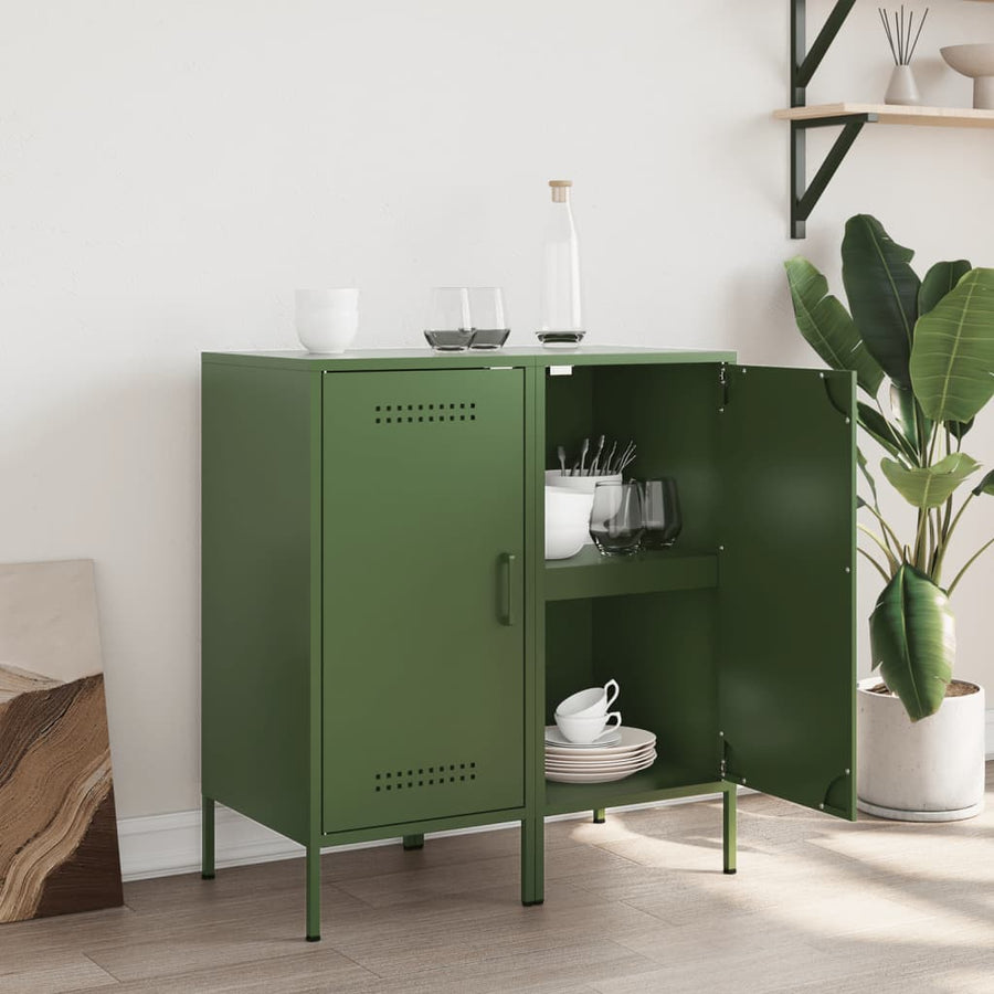 Dressoirs 2 st 36x39x79 cm koudgewalst staal olijfgroen