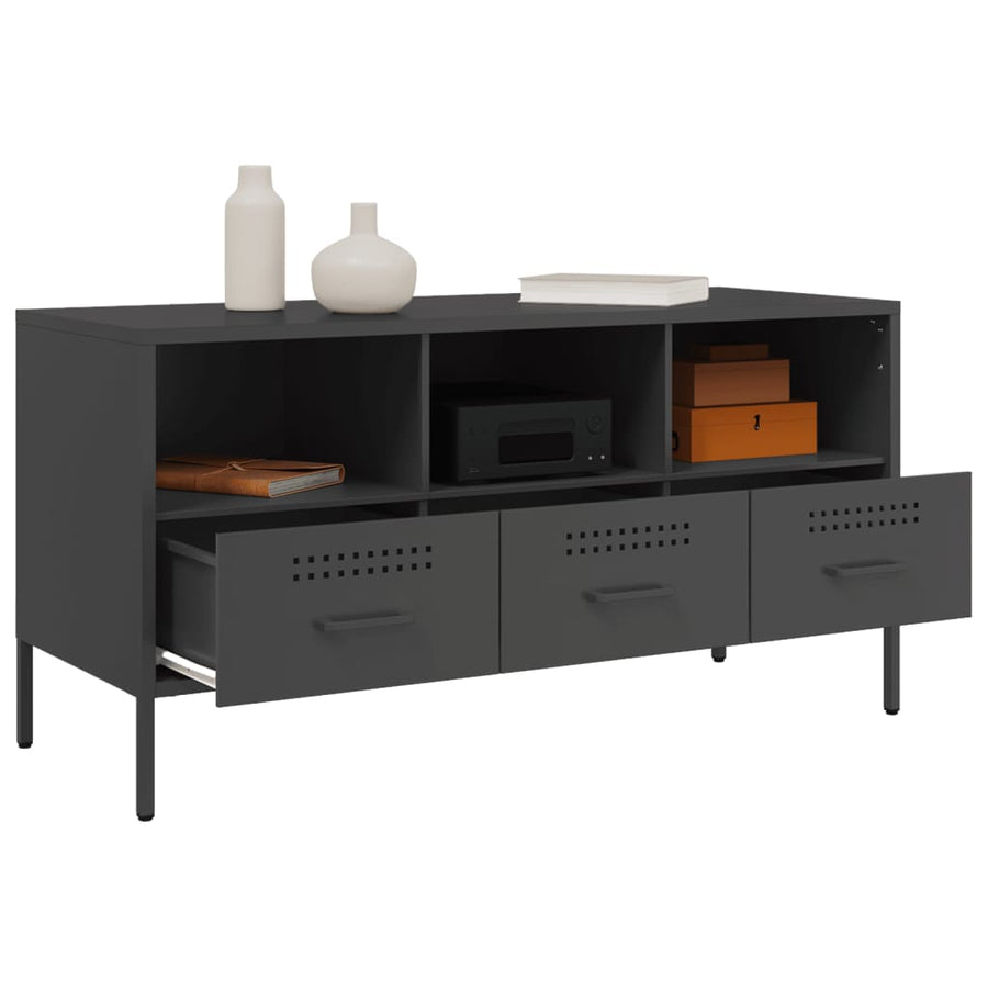Tv-meubel 100,5x39x50,5 cm koudgewalst staal zwart
