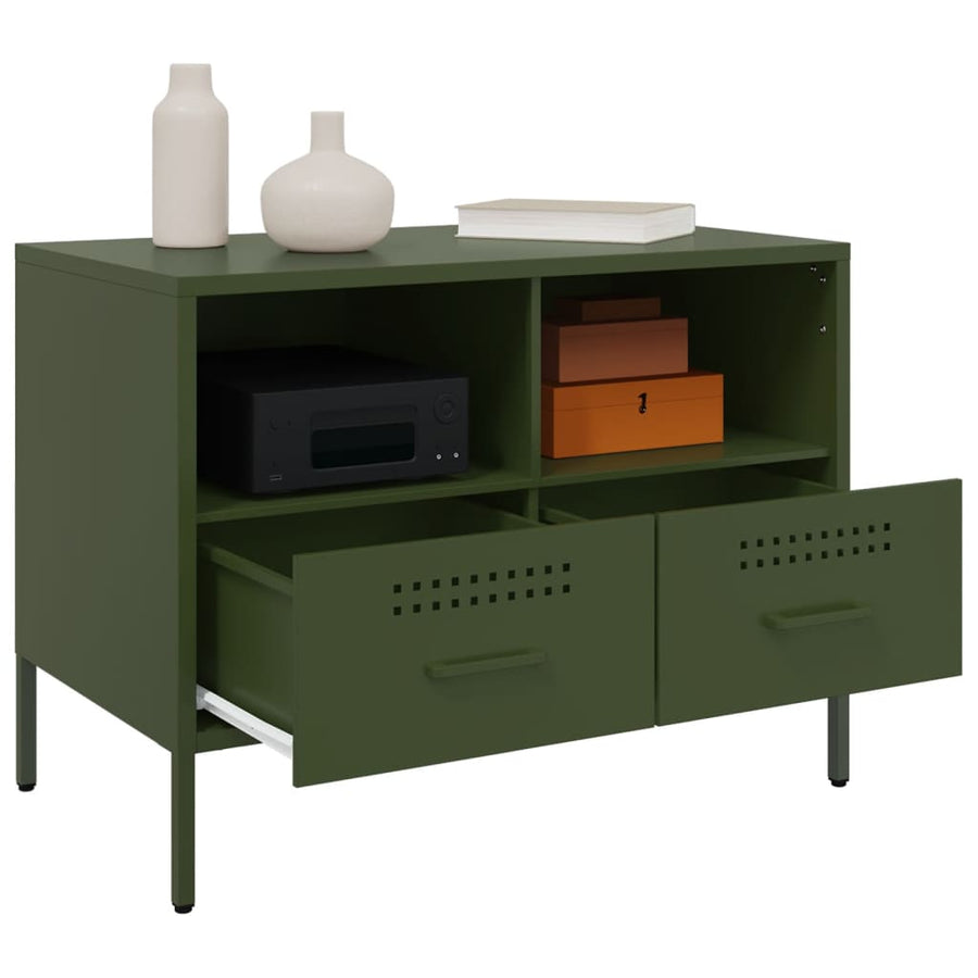 Tv-meubelen 2 st 68x39x50,5 cm koudgewalst staal olijfgroen