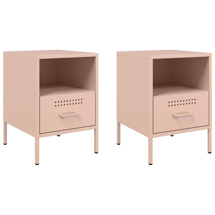 Nachtkastjes 2 st 36x39x50,5 cm koudgewalst staal roze