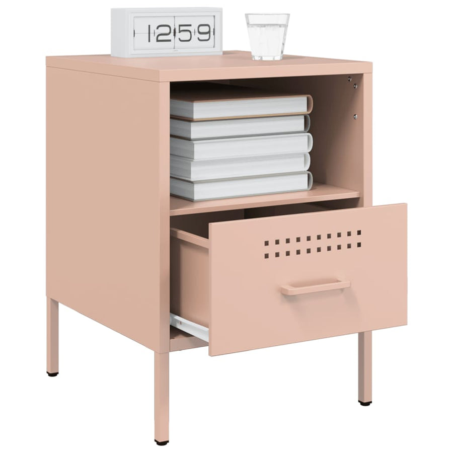 Nachtkastjes 2 st 36x39x50,5 cm koudgewalst staal roze