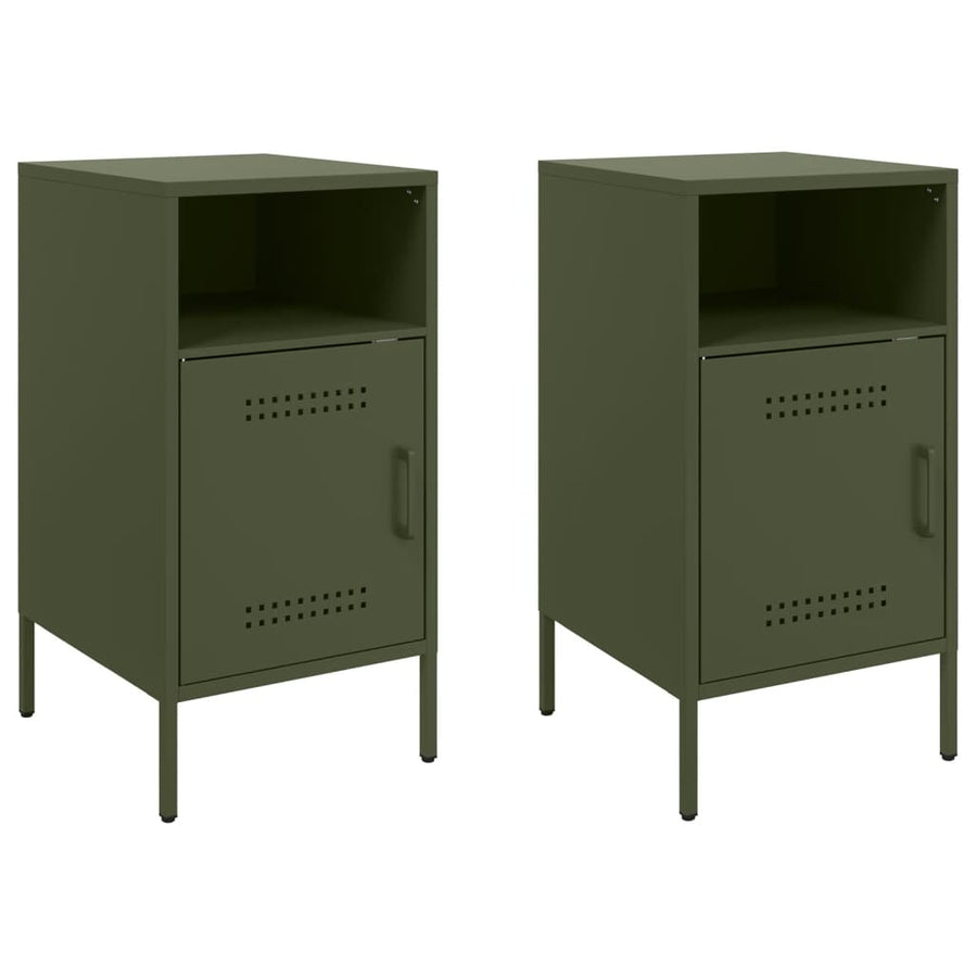 Nachtkastjes 2 st 36x39x68 cm koudgewalst staal olijfgroen