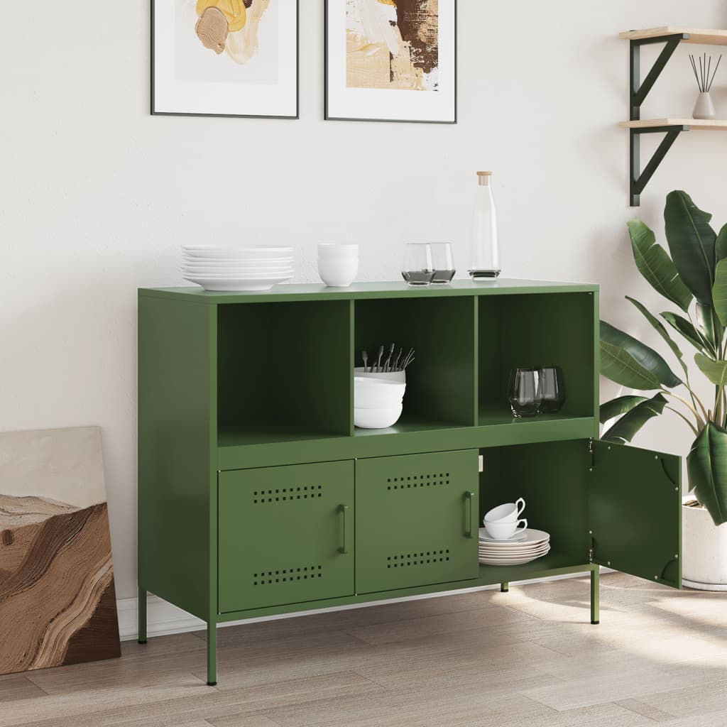 Dressoir 100,5x39x79 cm koudgewalst staal olijfgroen