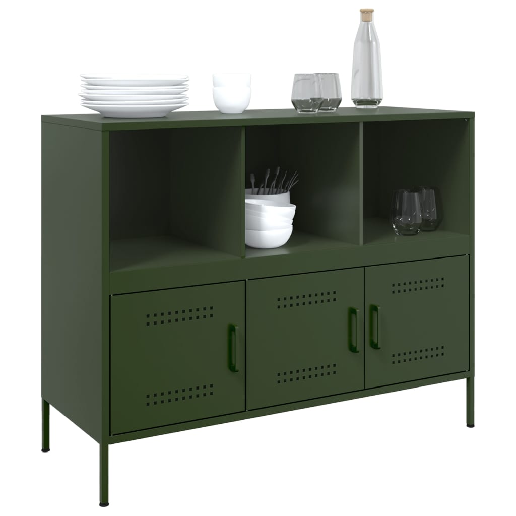 Dressoir 100,5x39x79 cm koudgewalst staal olijfgroen