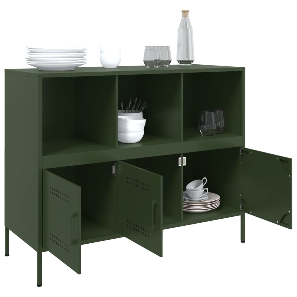 Dressoir 100,5x39x79 cm koudgewalst staal olijfgroen