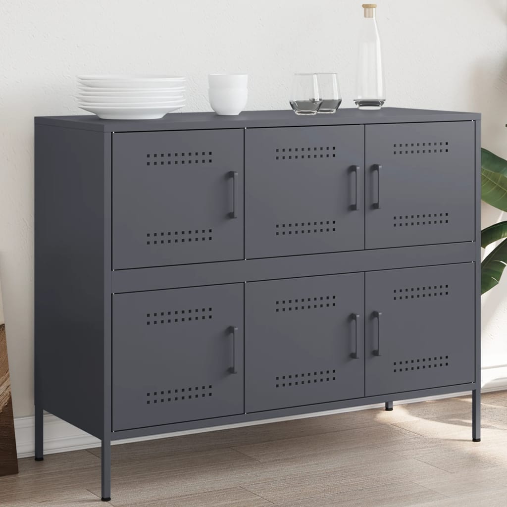 Dressoir 100,5X39X79 Cm Staal Kleurig Antraciet