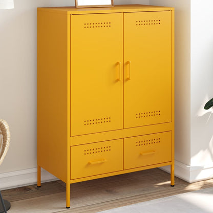 Hoge kast 68x39x101,5 cm koudgewalst staal mosterdgeel
