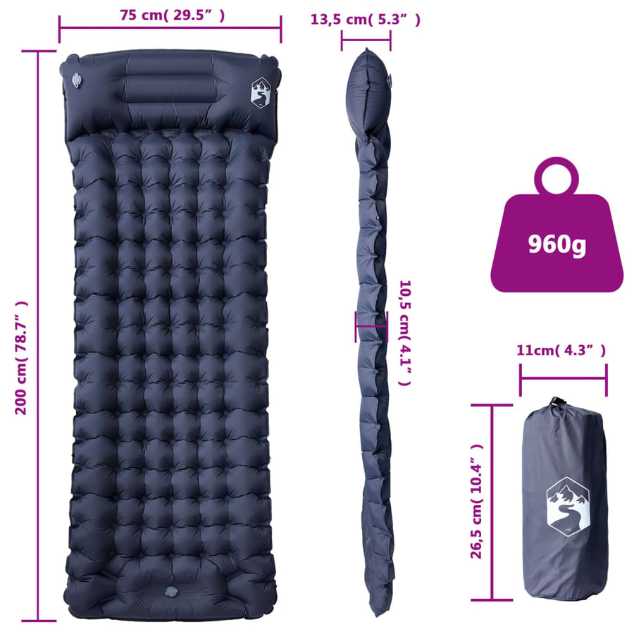 Kampeermatras Met Kussen Zelfopblazend Grijs