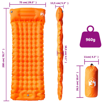 Kampeermatras met geïntegreerd kussen zelfopblazend oranje