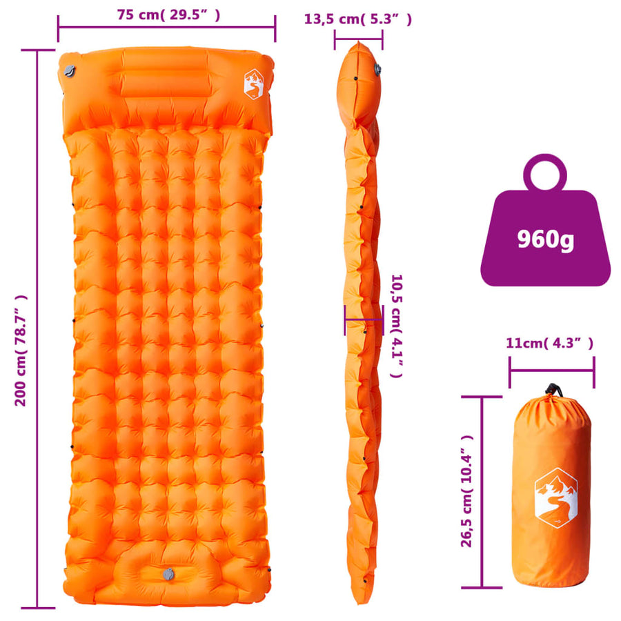 Kampeermatras met geïntegreerd kussen zelfopblazend oranje