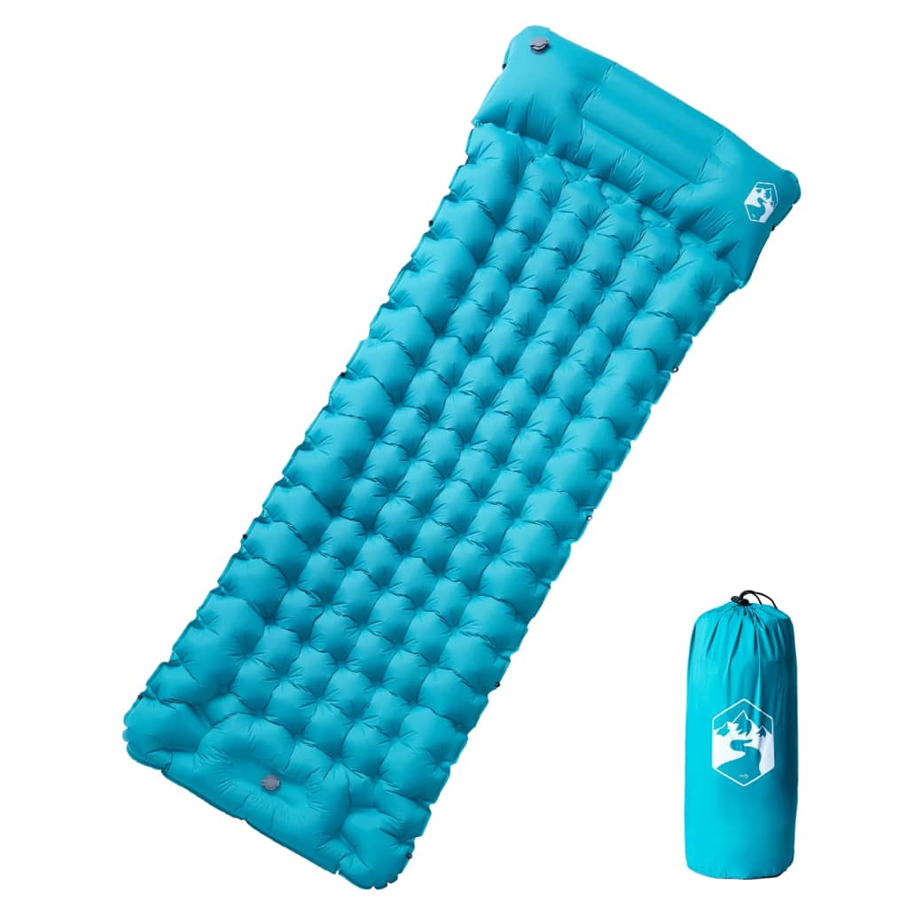 Kampeermatras met kussen zelfopblazend 1-persoons blauw