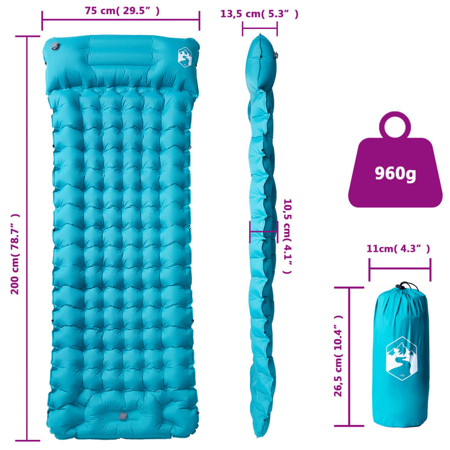 Kampeermatras met kussen zelfopblazend 1-persoons blauw