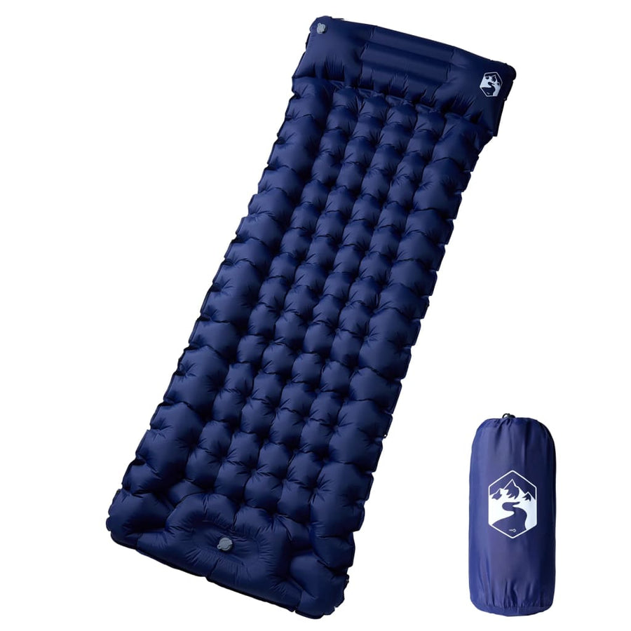 Kampeermatras met kussen zelfopblazend 1-persoons marineblauw