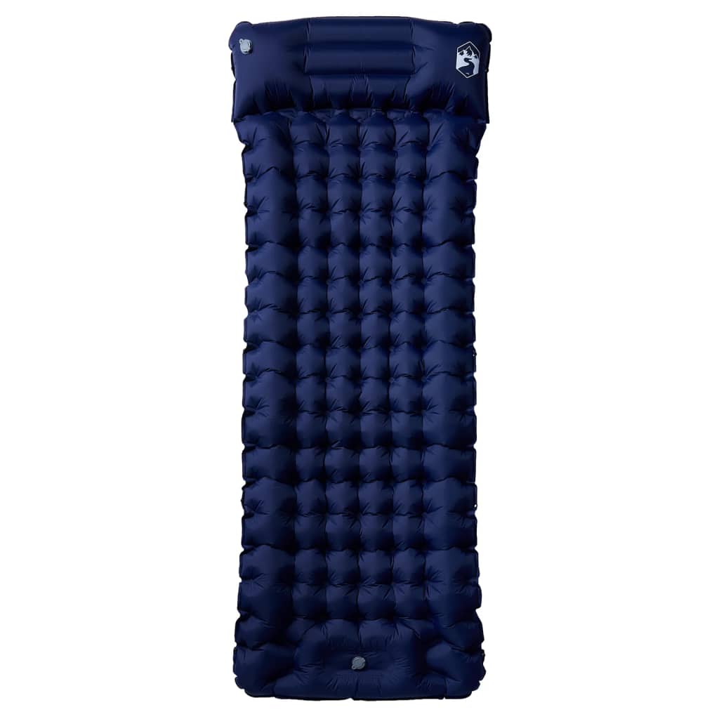 Kampeermatras met kussen zelfopblazend 1-persoons marineblauw