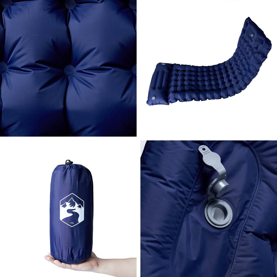 Kampeermatras met kussen zelfopblazend 1-persoons marineblauw