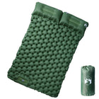 Self-inflating double camping mattress with pillows, green