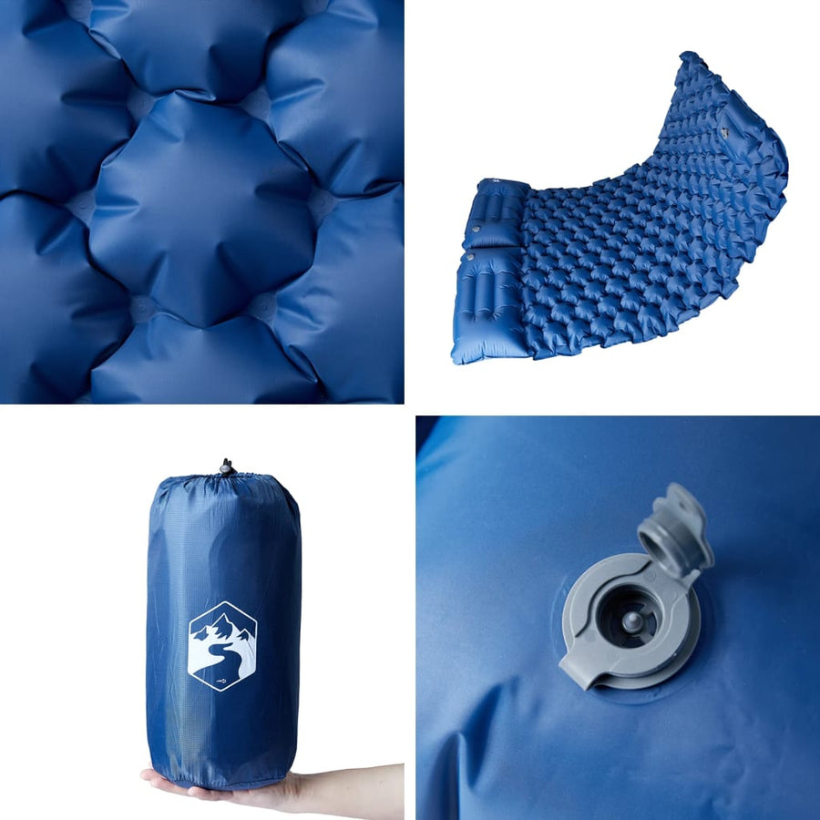 Kampeermatras met kussens zelfopblazend 2-persoons marineblauw