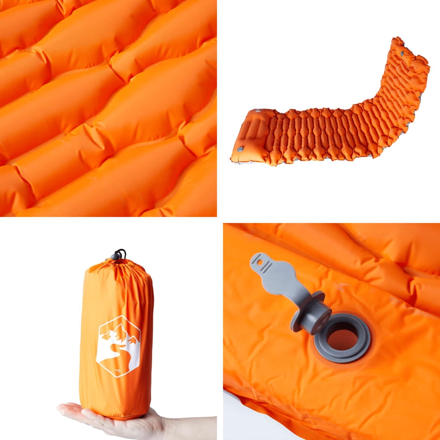 Kampeermatras Met Kussen Zelfopblazend 1-Persoons Oranje