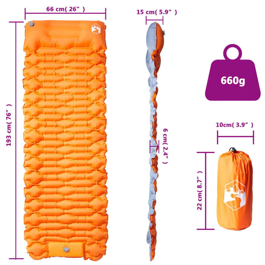 Kampeermatras Met Kussen Zelfopblazend 1-Persoons Oranje