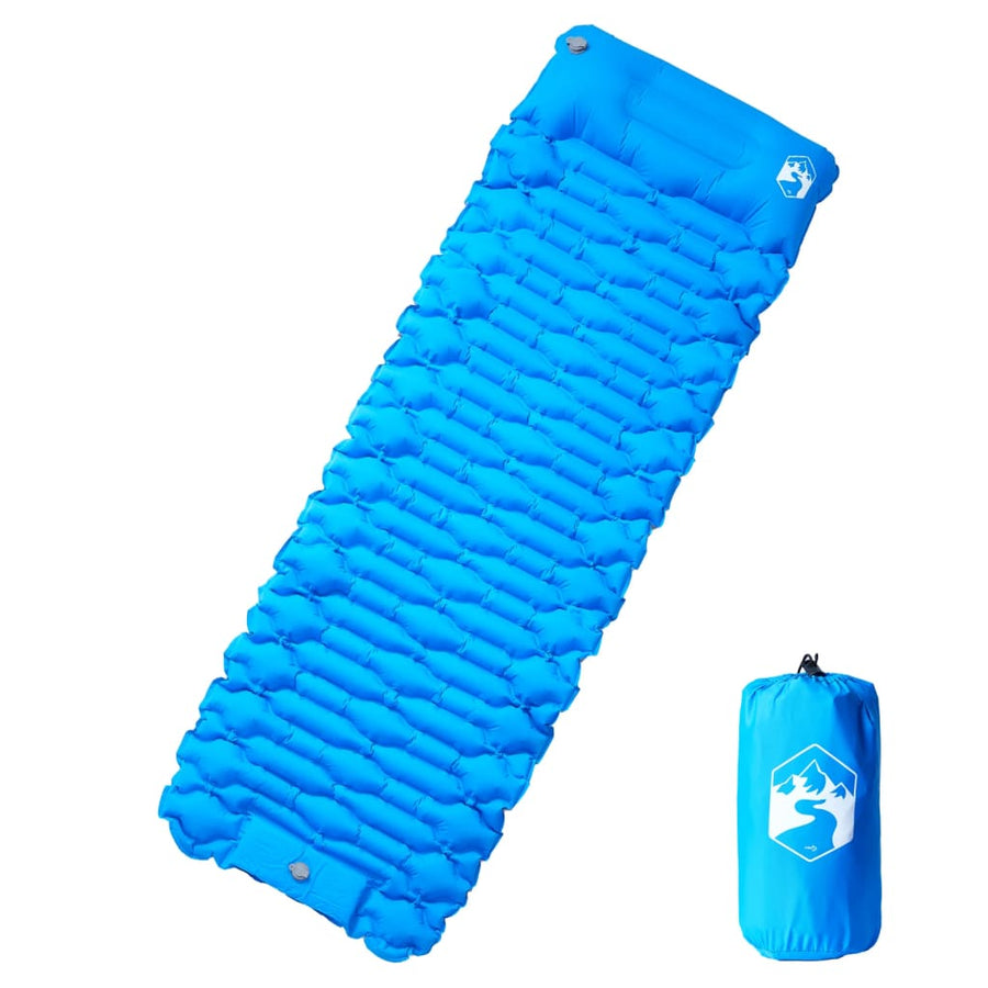 Kampeermatras met geïntegreerd kussen zelfopblazend blauw