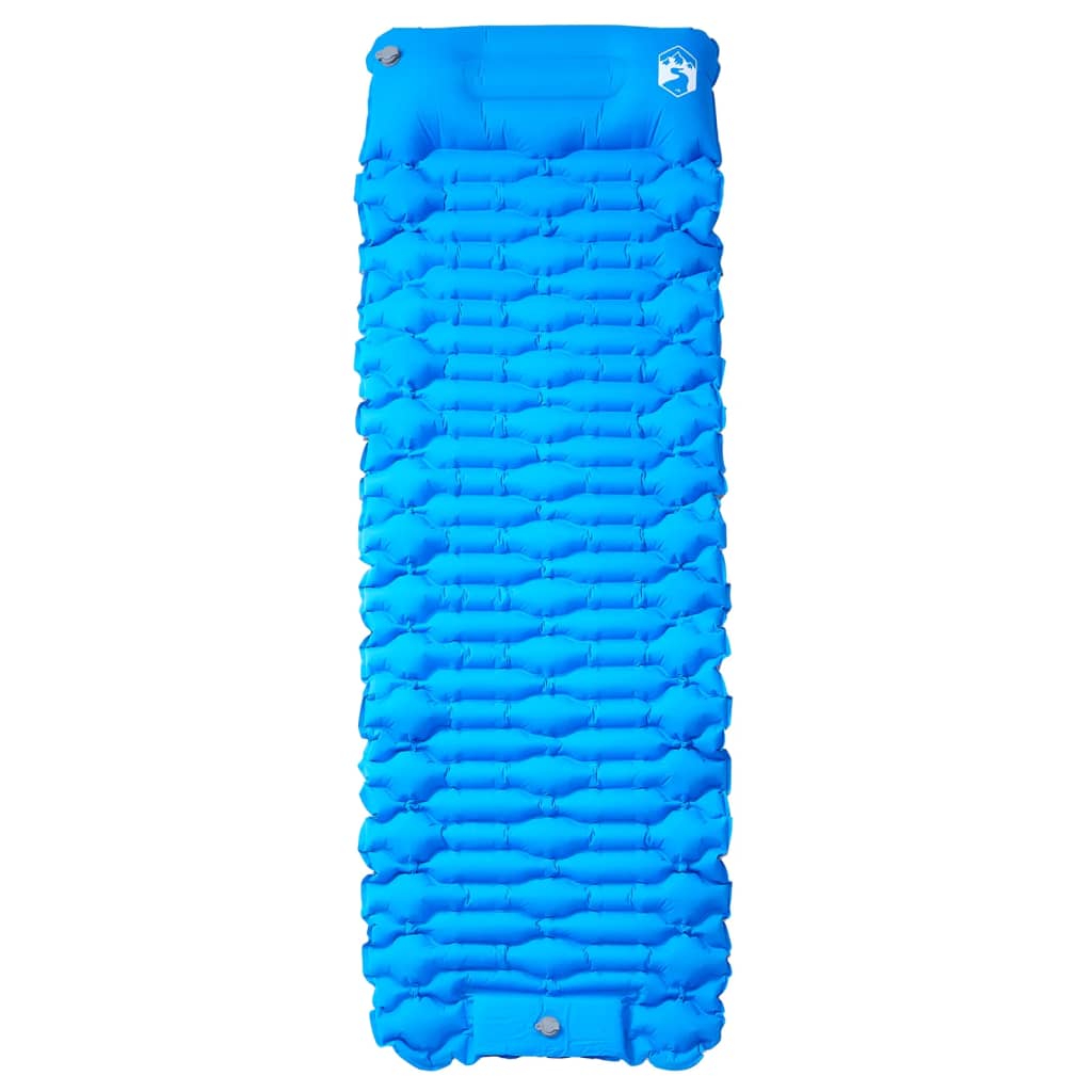 Kampeermatras met geïntegreerd kussen zelfopblazend blauw
