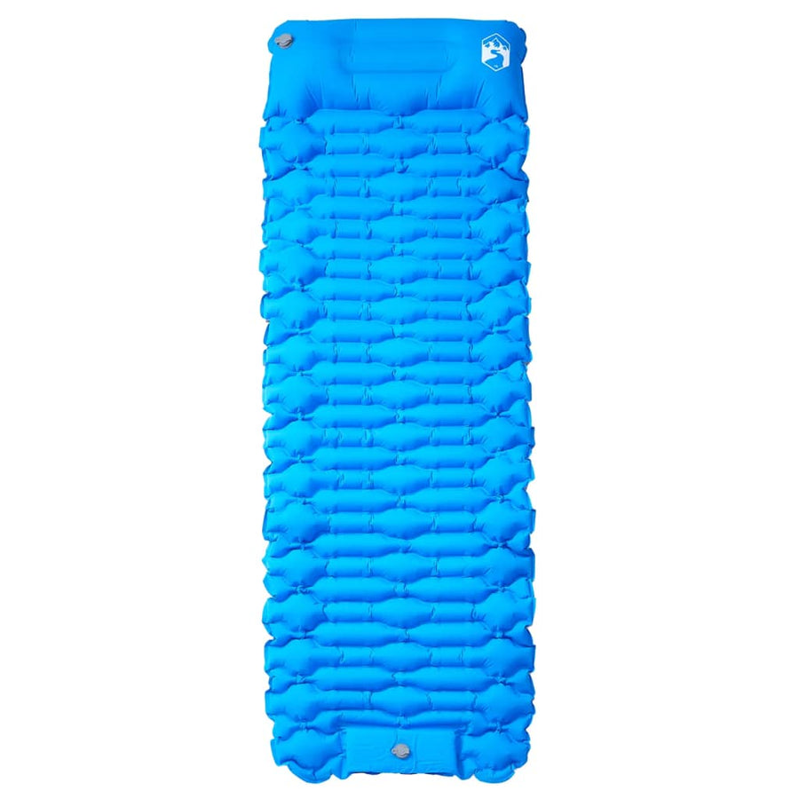 Kampeermatras met geïntegreerd kussen zelfopblazend blauw