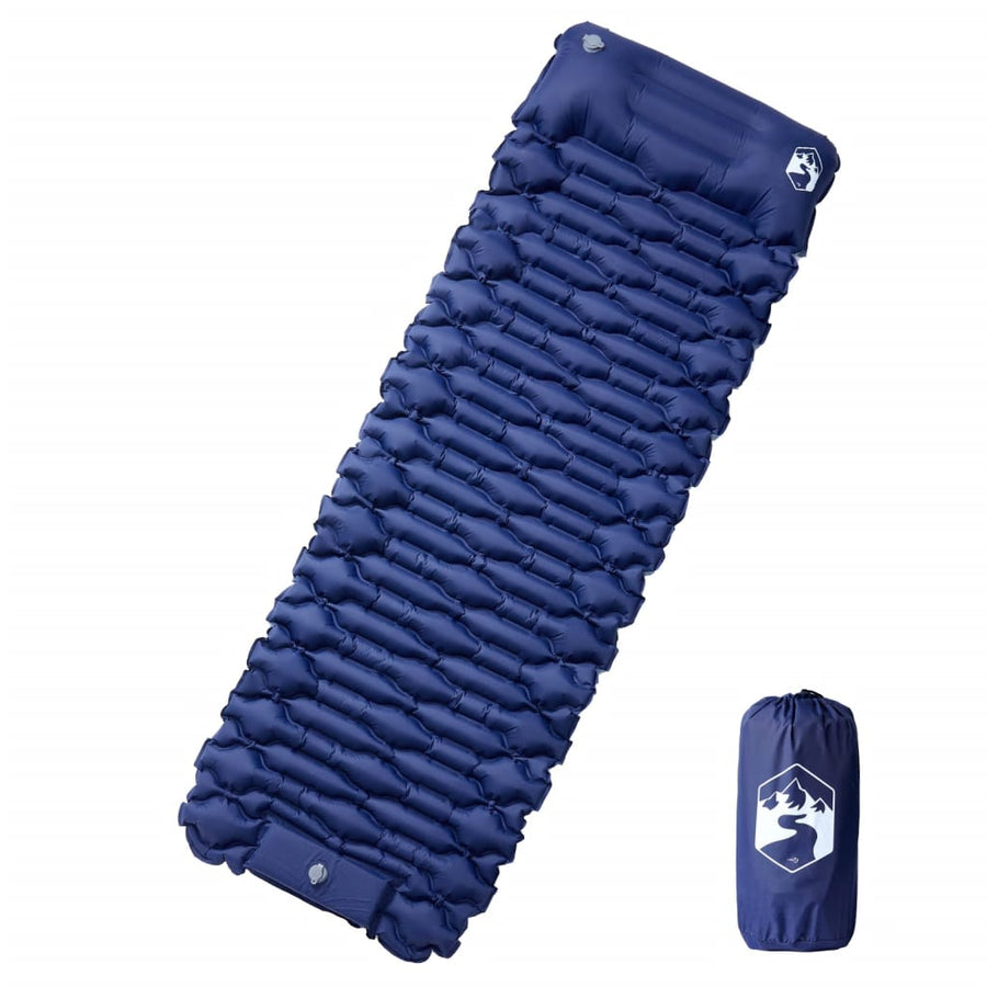 Kampeermatras met geïntegreerd kussen zelfopblazend marineblauw