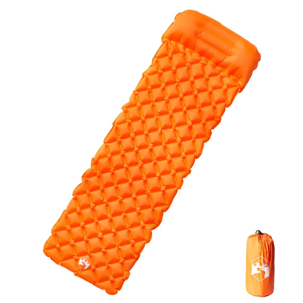 Kampeermatras met geïntegreerd kussen opblaasbaar oranje