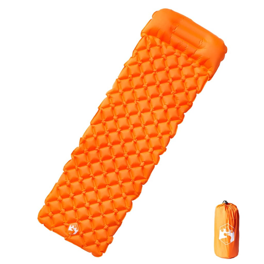 Kampeermatras met geïntegreerd kussen opblaasbaar oranje