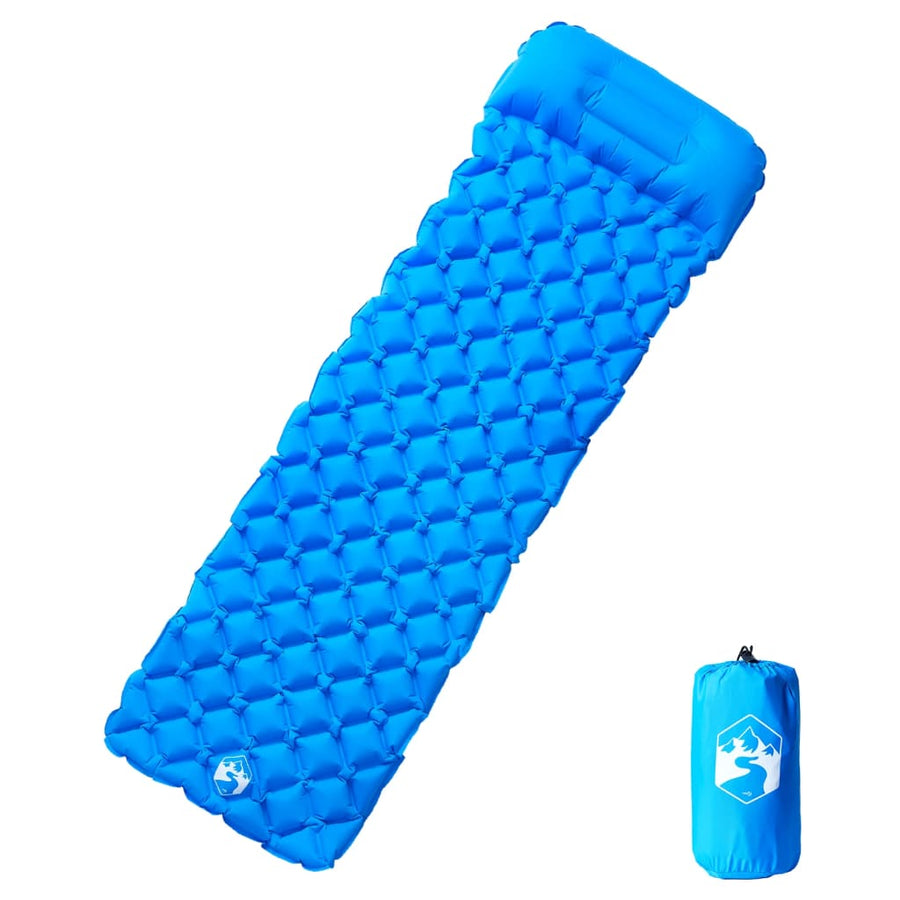 Kampeermatras met geïntegreerd kussen opblaasbaar blauw